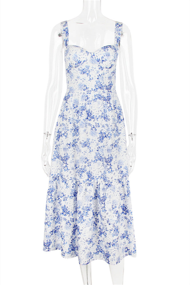 
                      
                        Straps Floral Print Midi Dress with Pockets
                      
                    