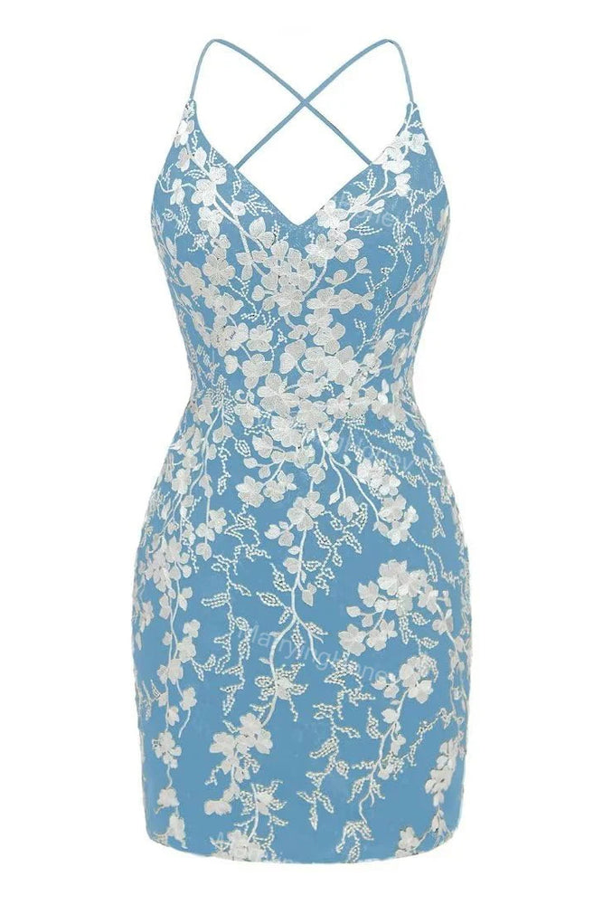 
                      
                        Straps Green Floral Appliques Bodycon Short Dress
                      
                    