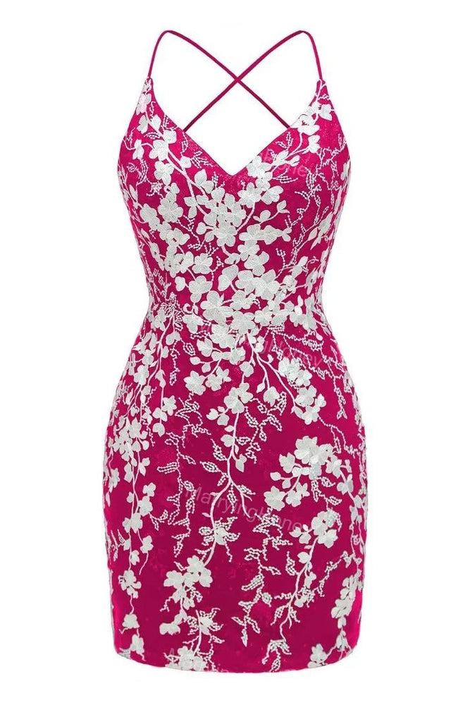 
                      
                        Straps Green Floral Appliques Bodycon Short Dress
                      
                    