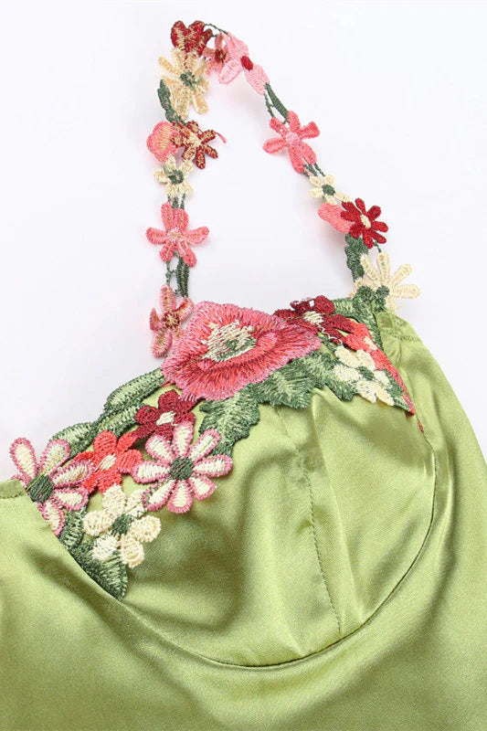 pink and green satin dress ASOS DESIGN satin flutter sleeve midi dress in contrast large floral print in pink and green