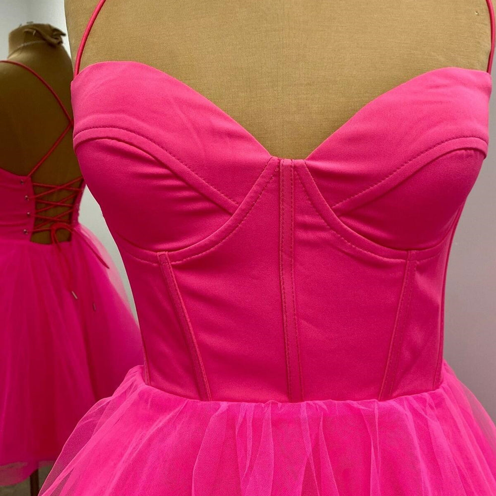 
                      
                        Straps Hot Pink Tulle A-line Short Dress
                      
                    