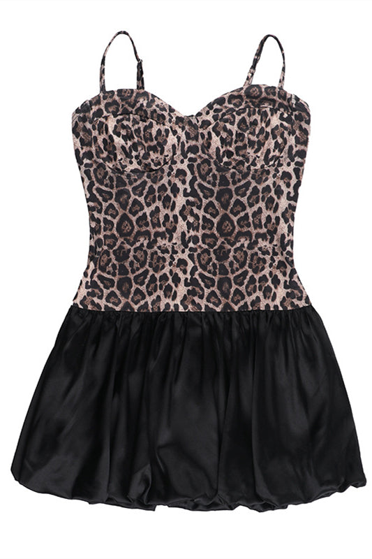 
                      
                        Straps Ieopard Print Patchwork A-line Short Dress
                      
                    