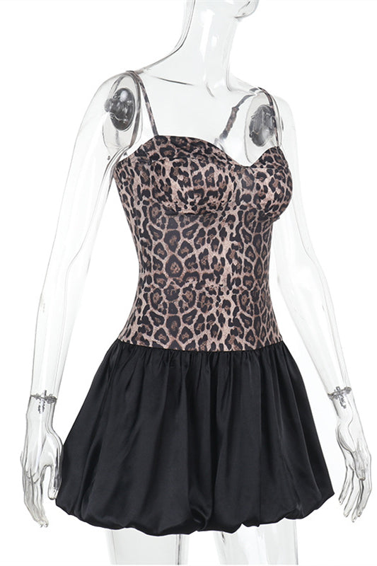 
                      
                        Straps Ieopard Print Patchwork A-line Short Dress
                      
                    