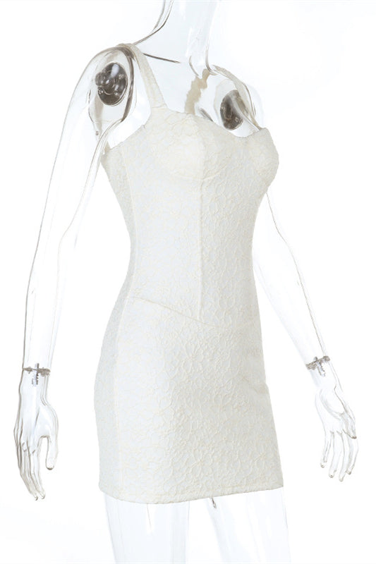 
                      
                        Straps Ivory Lace Bodycon Short Dress
                      
                    