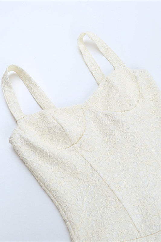 
                      
                        Straps Ivory Lace Bodycon Short Dress
                      
                    