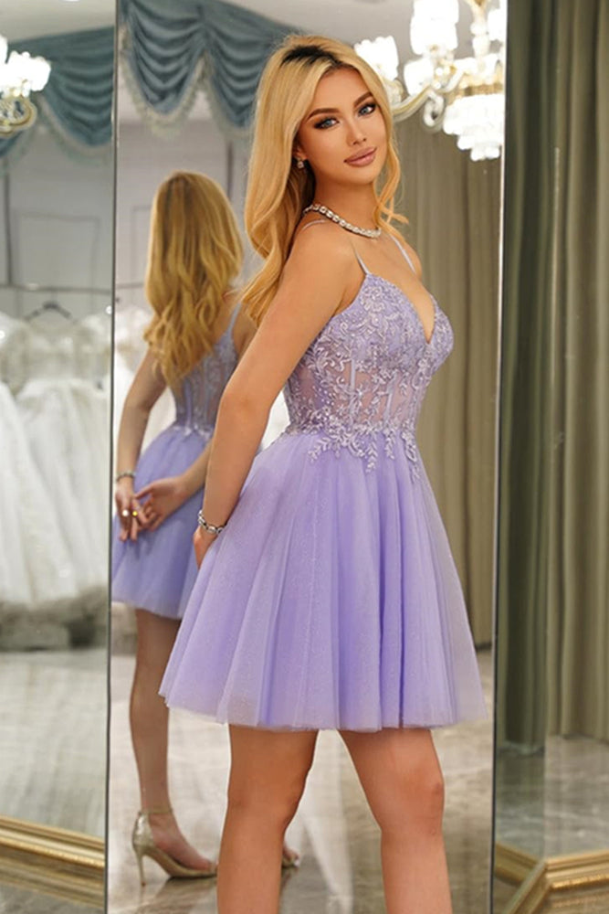 
                      
                        Straps Lavender Appliques A-line Short Dress
                      
                    