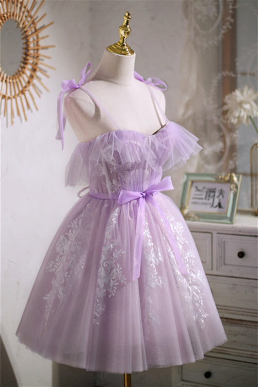 
                      
                        Straps Lavender Bow Tulle A-line Short Dress
                      
                    