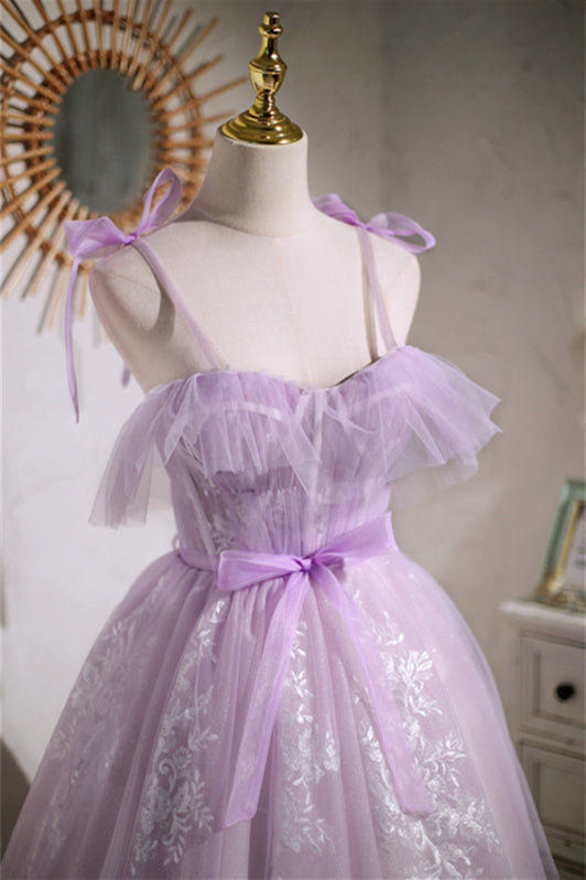 
                      
                        Straps Lavender Bow Tulle A-line Short Dress
                      
                    