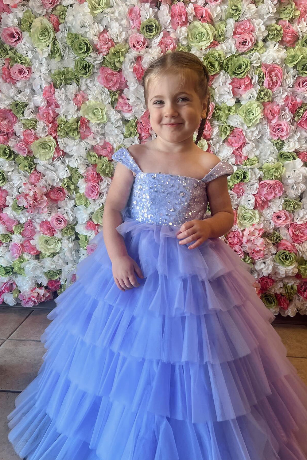 Straps Lavender Sequin Tiered Girl Pageant Dress