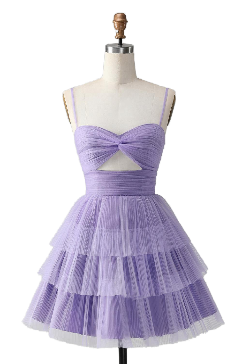 Straps Lavender Twist Tiered Short Princess Dress