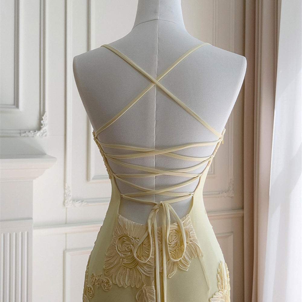 
                      
                        Straps Lemon Floral Appliques Fitted Maxi Dress
                      
                    