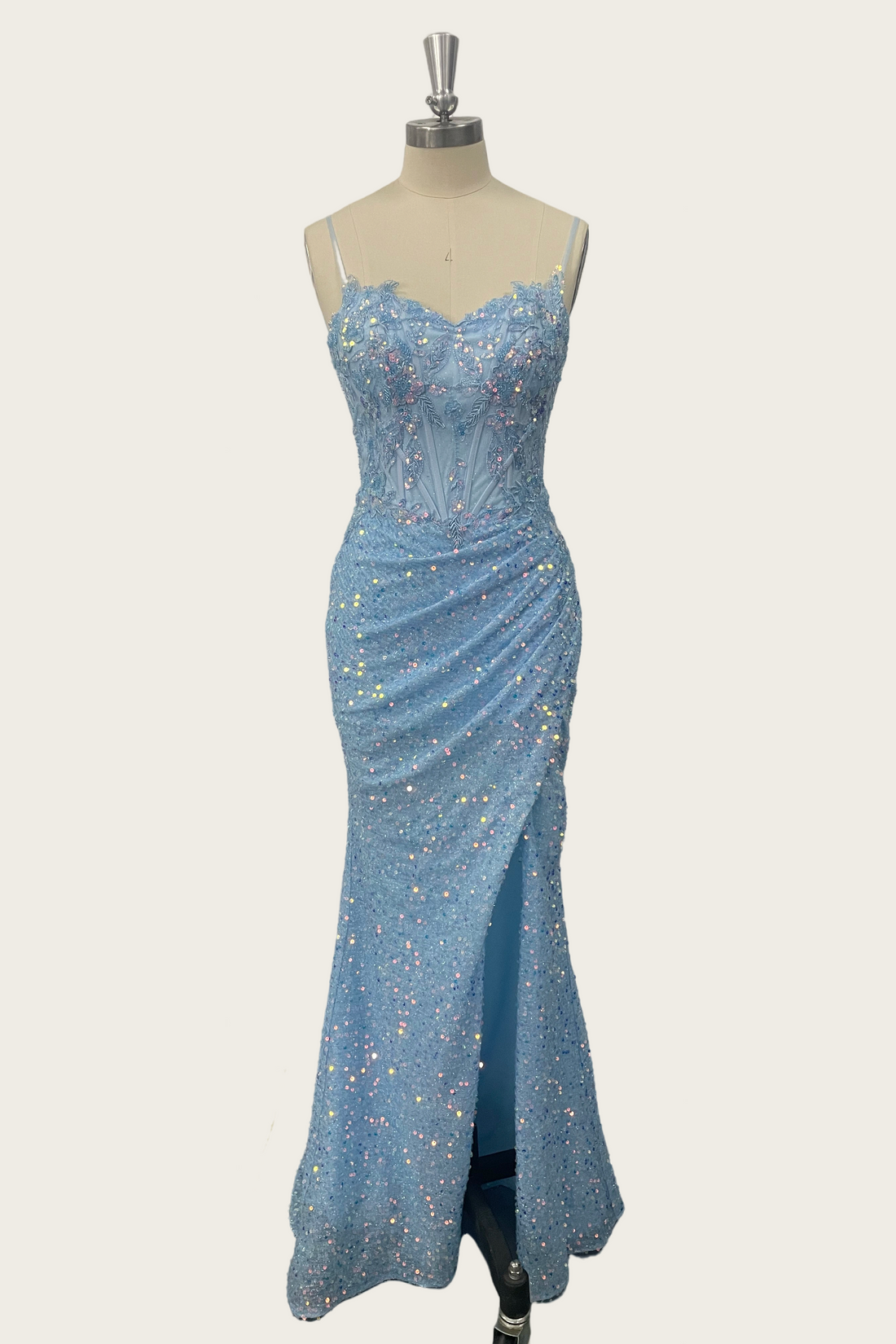 Straps Light Blue Appliques Sequin Long Dress – PollyBoutique