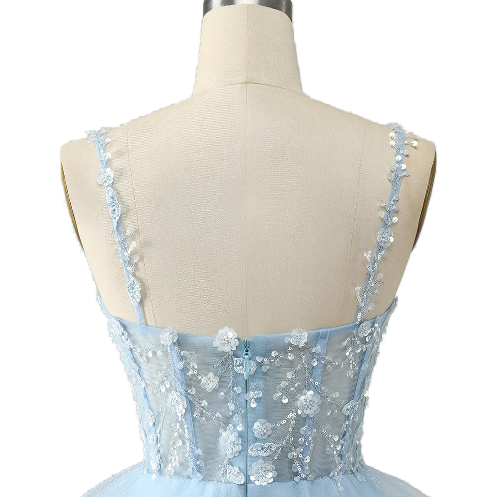 
                      
                        Straps Light Blue Beaded Tiered Short Dress
                      
                    