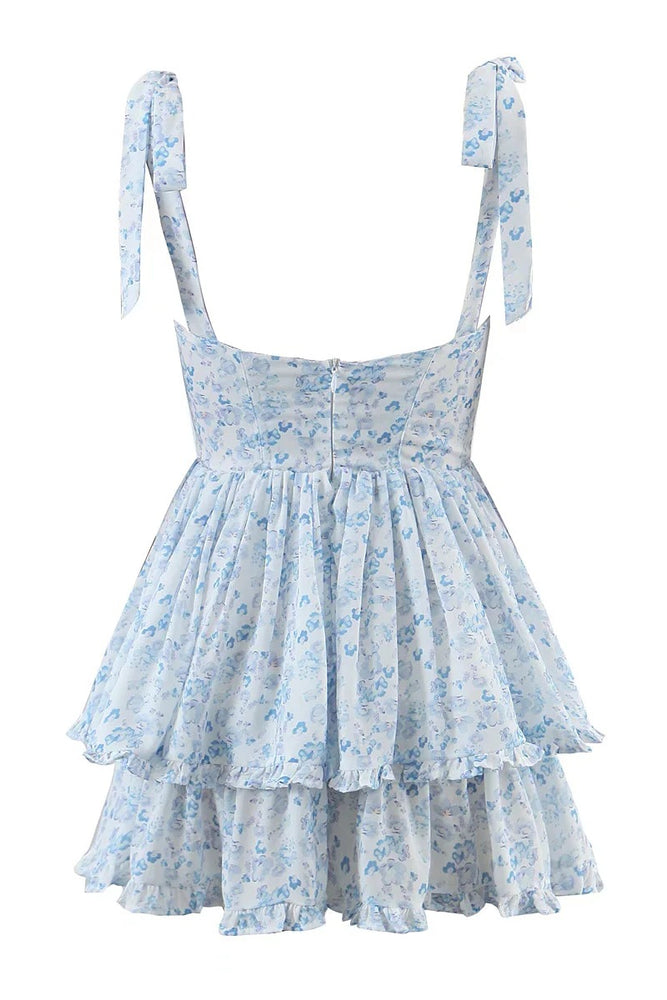 
                      
                        Straps Light Blue Ruffle Tiered A-line Short Dress
                      
                    