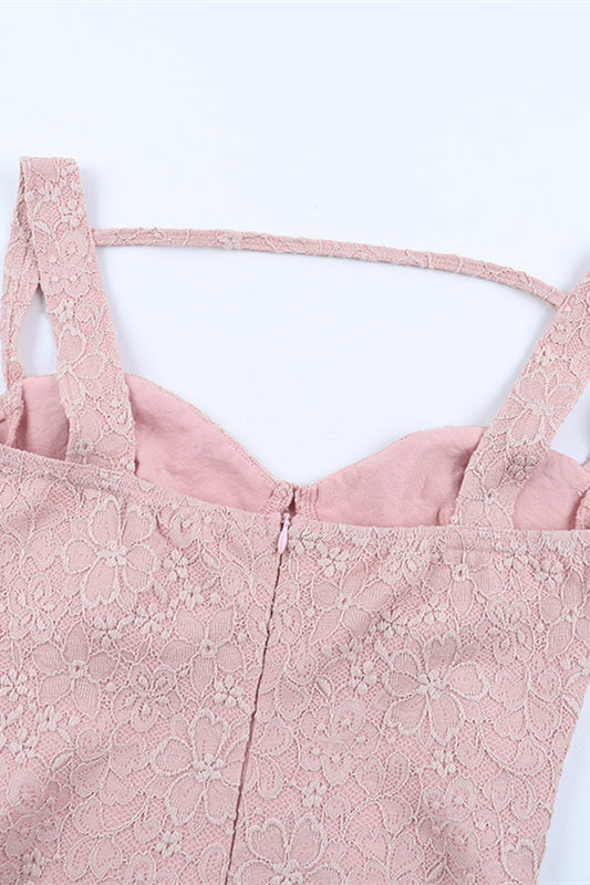 
                      
                        Straps Light Pink Bodycon Lace Short Dress
                      
                    