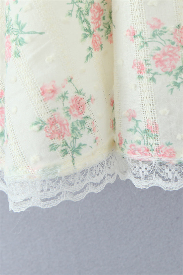 
                      
                        Straps Light Yellow Floral Print Short Dress with Lace
                      
                    