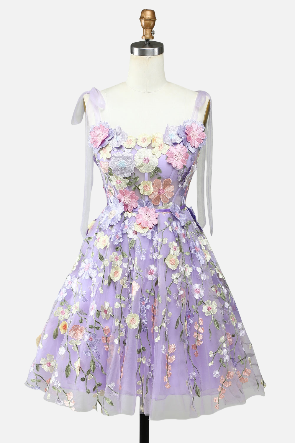 Straps Lilac 3D Flower Short Princess Dress