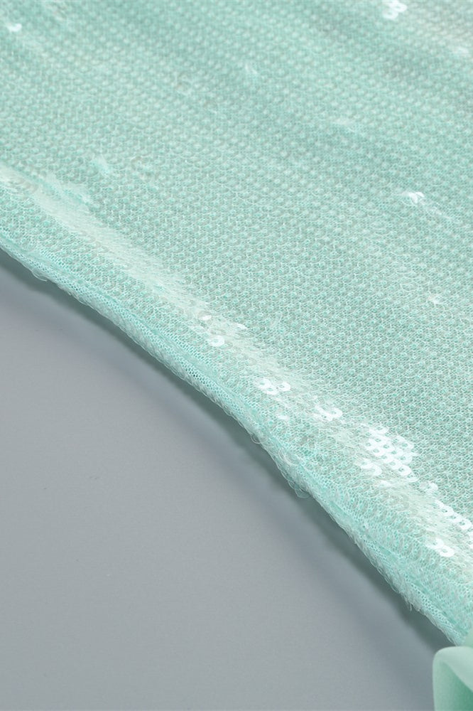 
                      
                        Straps Mint Green Sequin Short Dress with 3D Floral
                      
                    