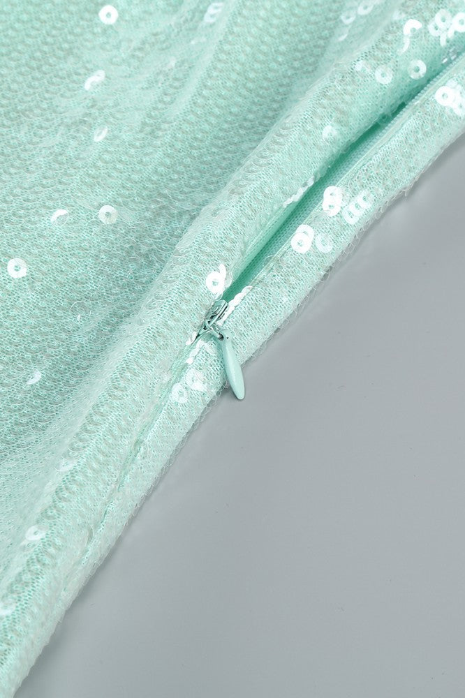 
                      
                        Straps Mint Green Sequin Short Dress with 3D Floral
                      
                    