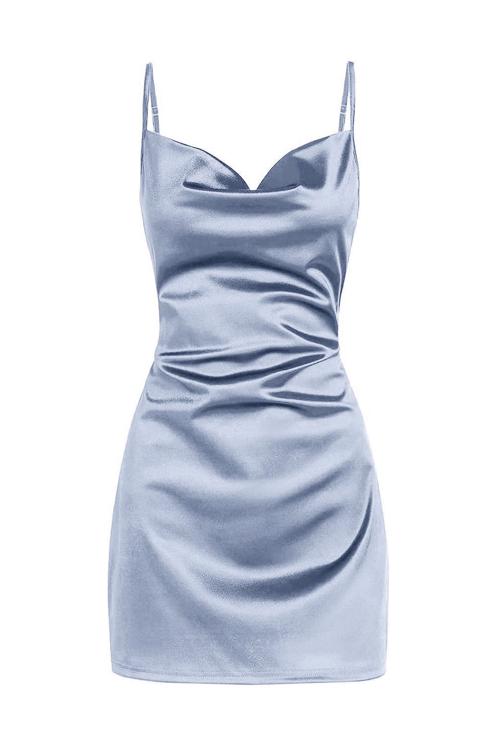 Straps Navy Blue Cowl Neck Short Party Dress – PollyBoutique
