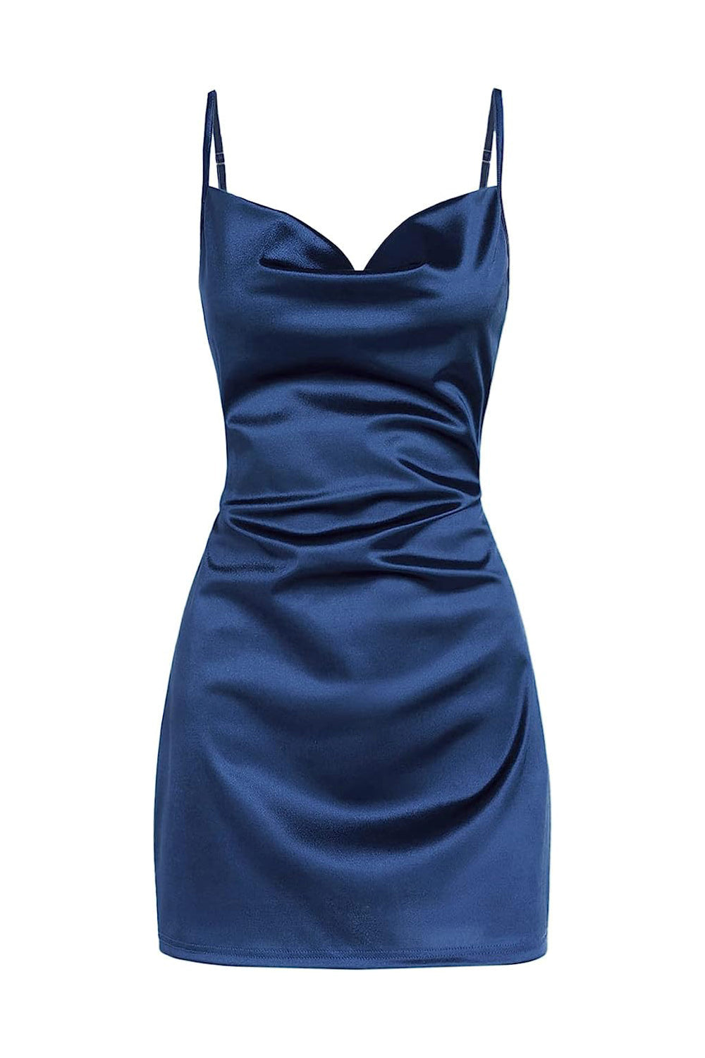 Straps Navy Blue Cowl Neck Short Party Dress