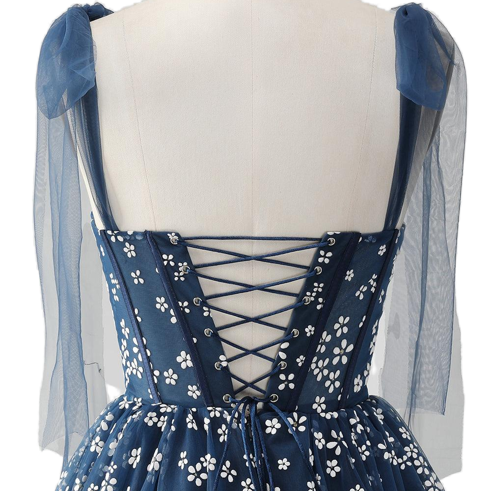 
                      
                        Straps Navy Blue Floral Print Short Princess Dress
                      
                    