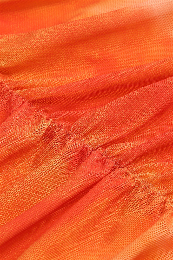 
                      
                        Straps Orange Floral Print Ruched Long Dress with Slit
                      
                    