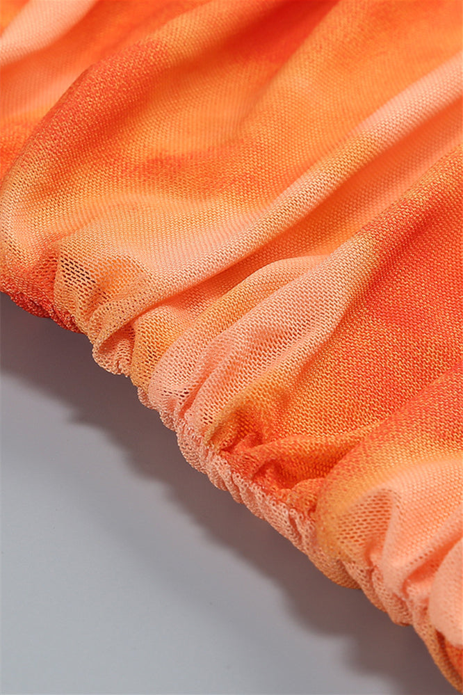 
                      
                        Straps Orange Floral Print Ruched Long Dress with Slit
                      
                    
