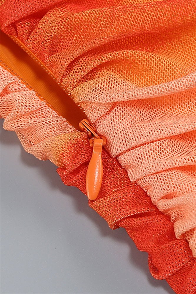 
                      
                        Straps Orange Floral Print Ruched Long Dress with Slit
                      
                    