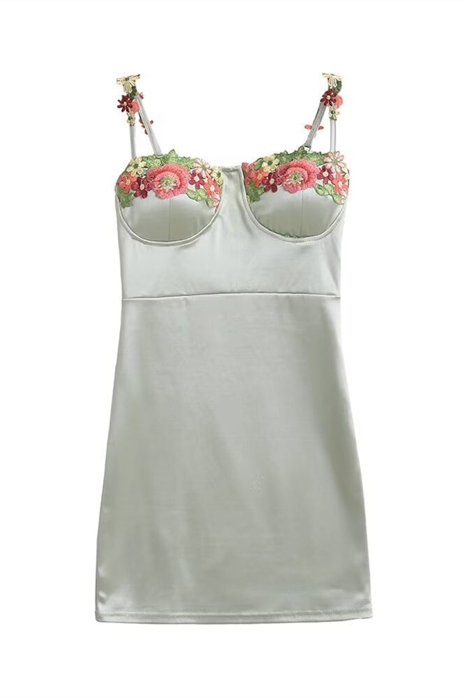 
                      
                        Straps Pink 3D Floral Satin Mini Dress
                      
                    