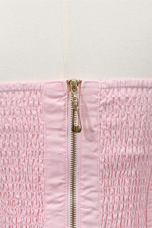 
                      
                        Straps Pink Appliques Pleated Long Dress with Slit
                      
                    