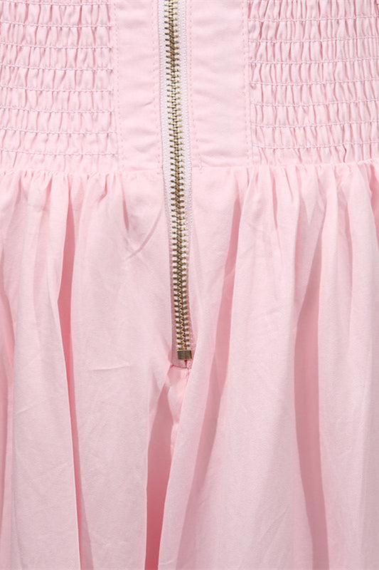 
                      
                        Straps Pink Appliques Pleated Long Dress with Slit
                      
                    
