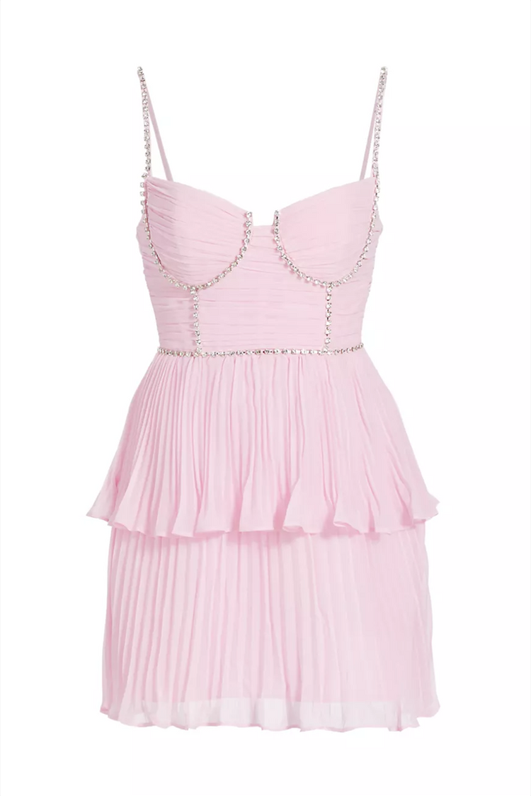 Pink Pearls Straps Tight Short Dress