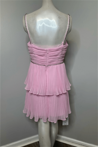 
                      
                        Straps Pink Beaded Tiered Chiffon Short Dress
                      
                    