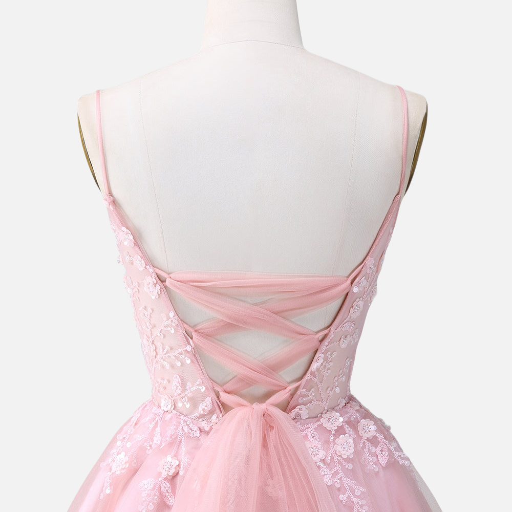 
                      
                        Straps Pink Floral Beaded Short Princess Dress
                      
                    