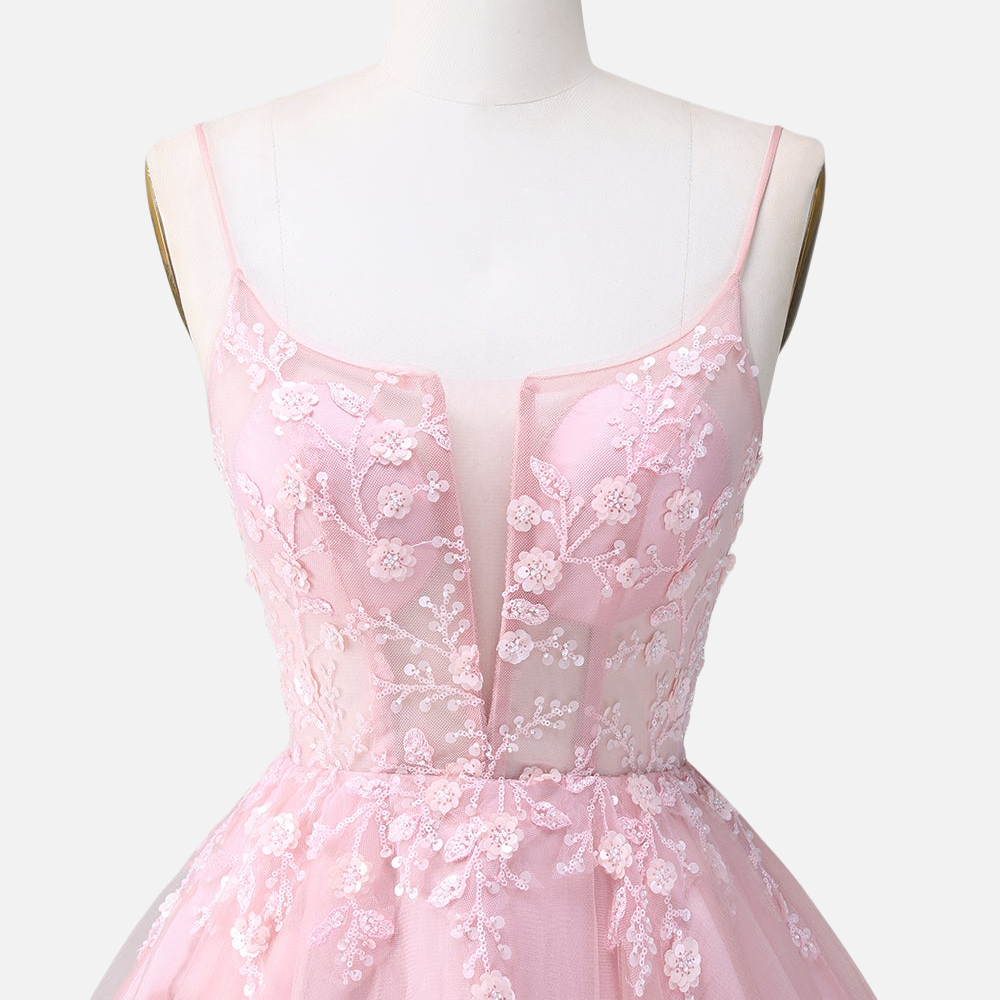 
                      
                        Straps Pink Floral Beaded Short Princess Dress
                      
                    