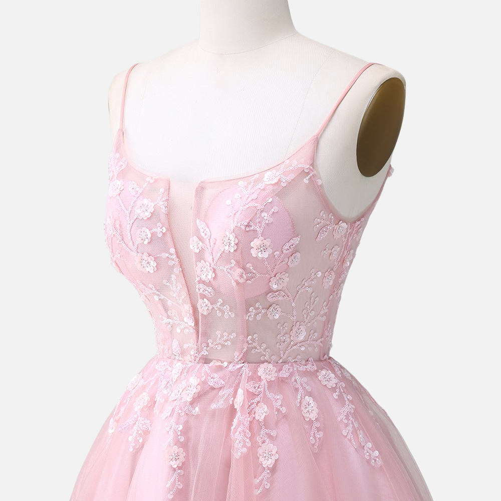 
                      
                        Straps Pink Floral Beaded Short Princess Dress
                      
                    
