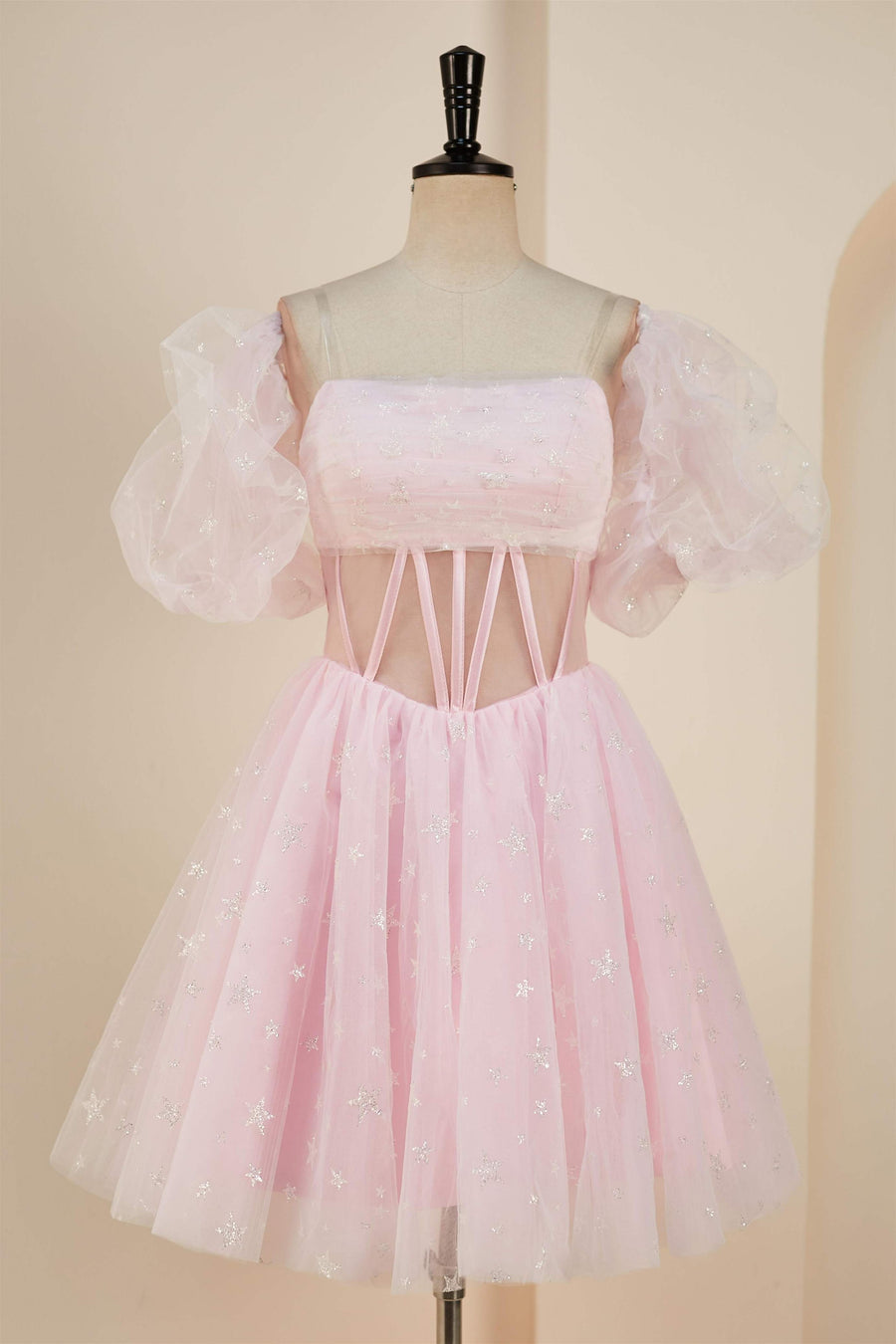 Straps Pink Homecoming Dress with Detachable Sleeves