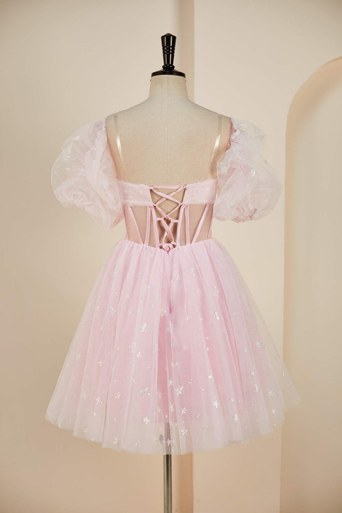 
                      
                        Straps Pink Homecoming Dress with Detachable Sleeves
                      
                    