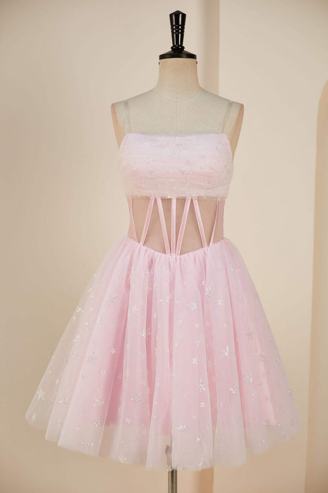 
                      
                        Straps Pink Homecoming Dress with Detachable Sleeves
                      
                    