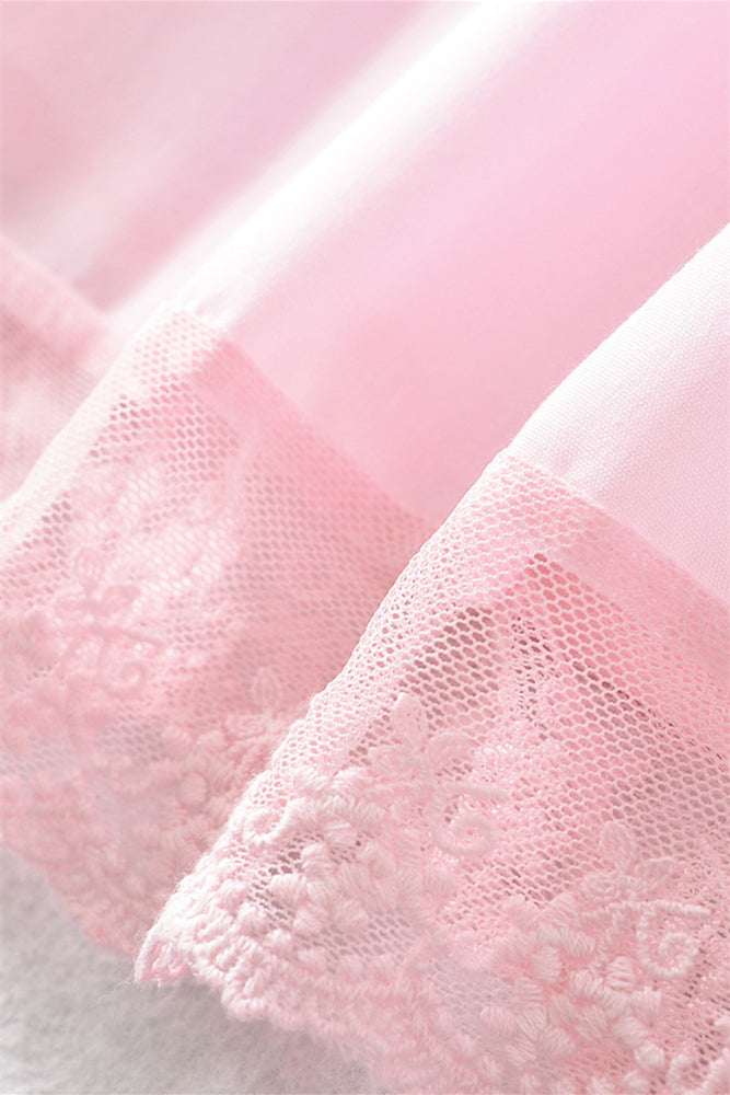 
                      
                        Straps Pink Lace Splicing Short Dress with Bow
                      
                    