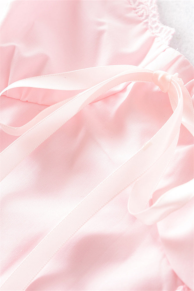 
                      
                        Straps Pink Lace Splicing Short Dress with Bow
                      
                    