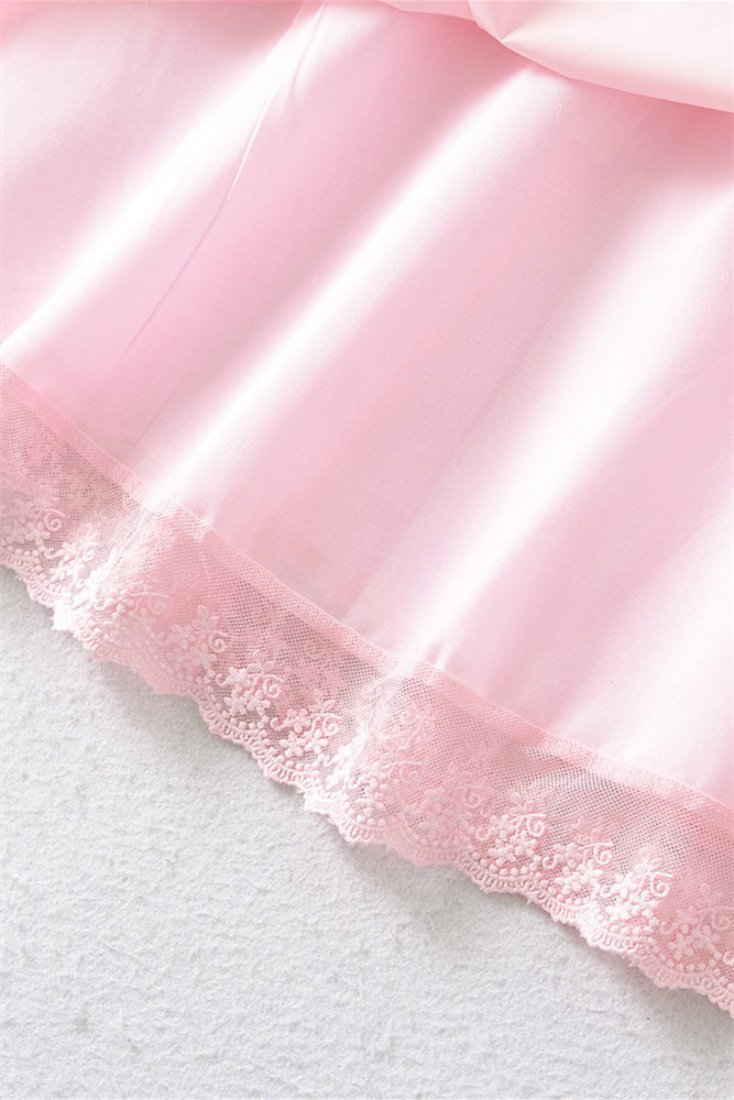 
                      
                        Straps Pink Lace Splicing Short Dress with Bow
                      
                    