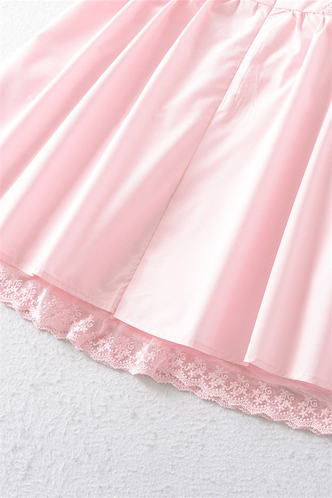 
                      
                        Straps Pink Lace Splicing Short Dress with Bow
                      
                    