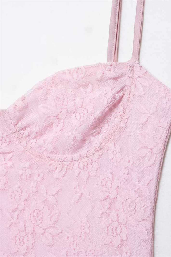 
                      
                        Straps Pink Lace Stitching Ruched Long Dress
                      
                    