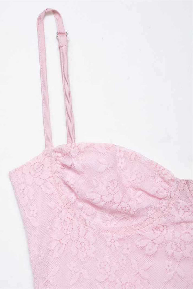 
                      
                        Straps Pink Lace Stitching Ruched Long Dress
                      
                    