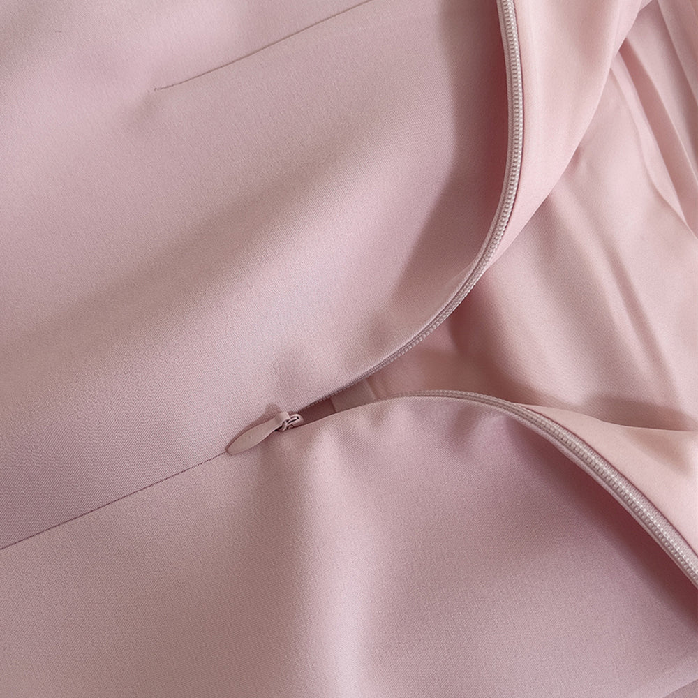 
                      
                        Straps Pink Pleated A-line Long Dress with Slit
                      
                    