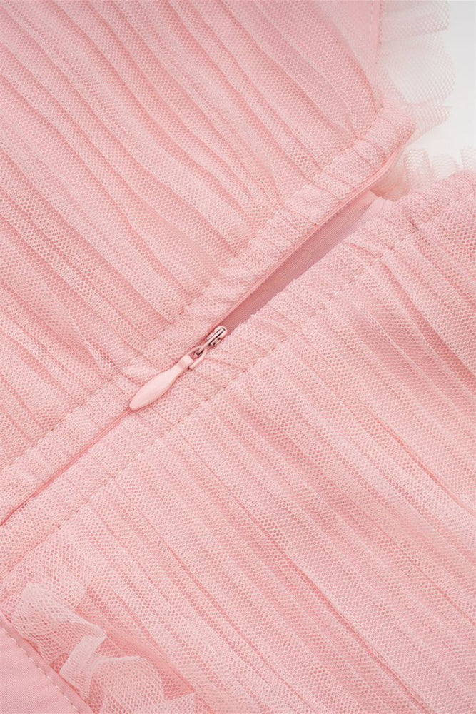 
                      
                        Straps Pink Ruffle Tiered Ruched Long Dress
                      
                    