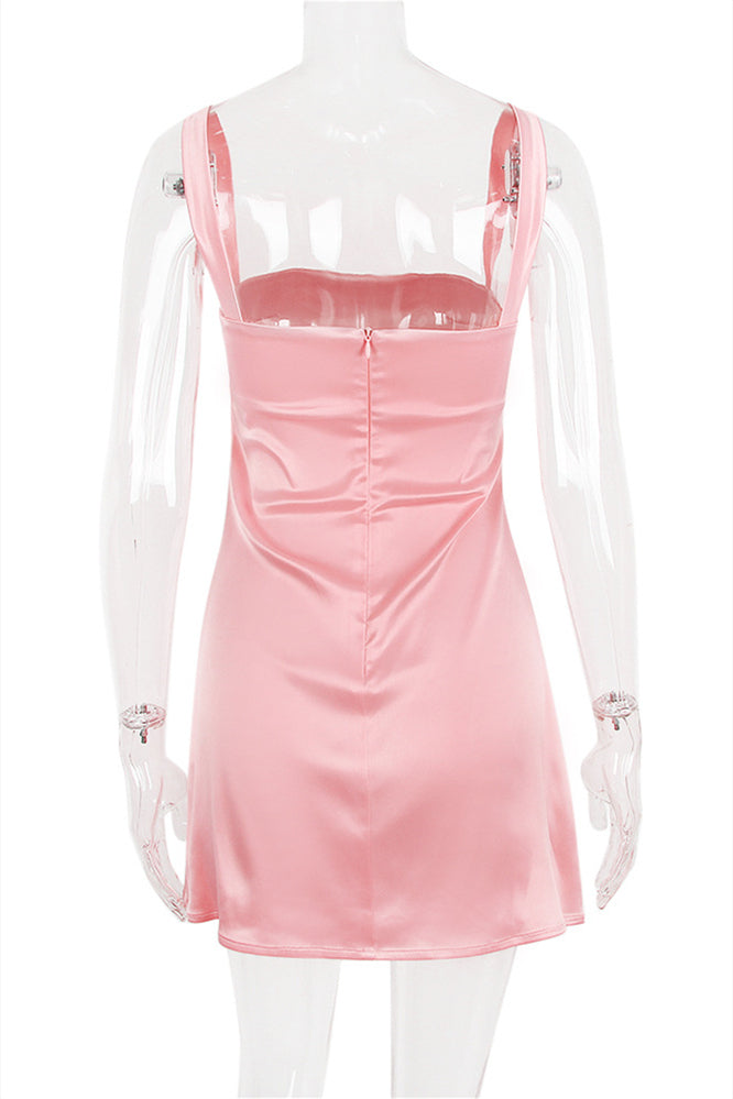 Sexy Light Pink Halter Satin Short Cocktail Dress Birthday Outfits main image 1