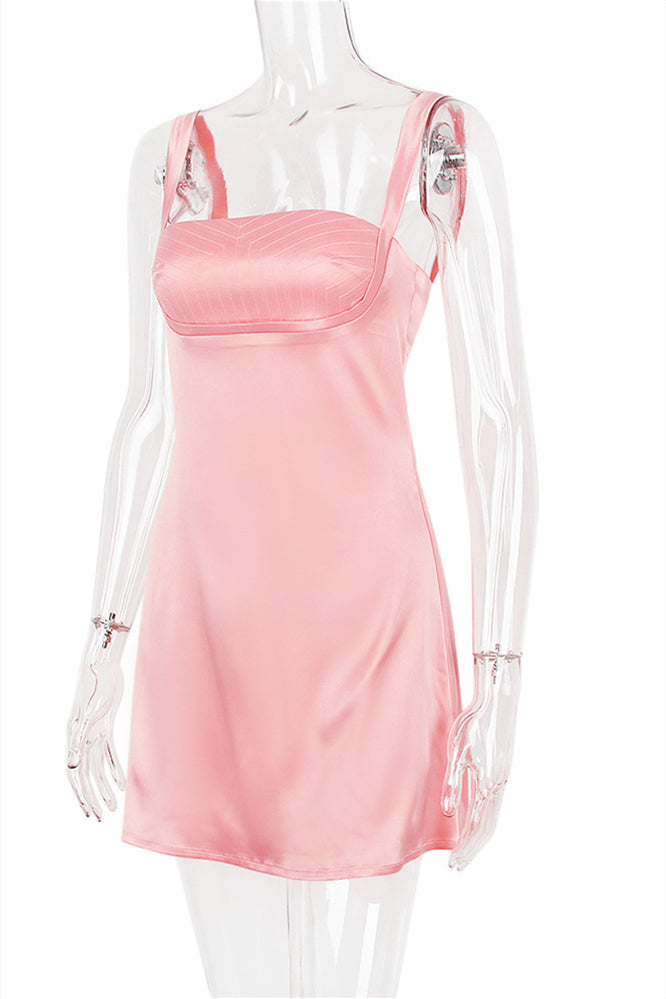 
                      
                        Straps Pink Satin Short Party Dress
                      
                    